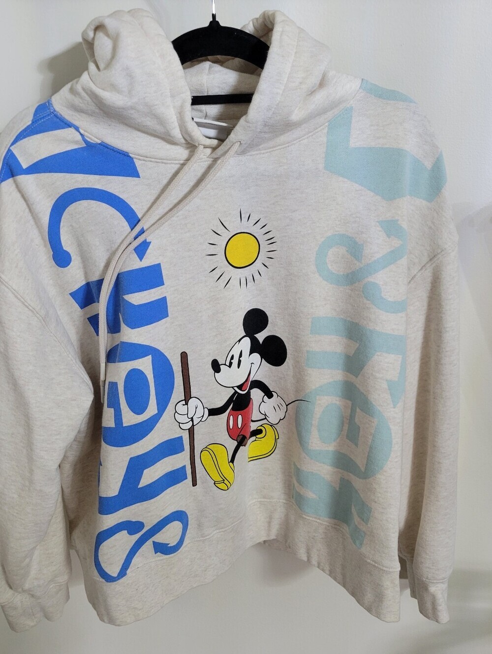 Disney Mickey Graphic Crewneck Hoodie - Cream with Blue Accents, Size Unknown